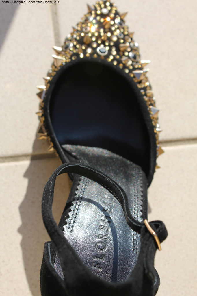 black gold studded heels
