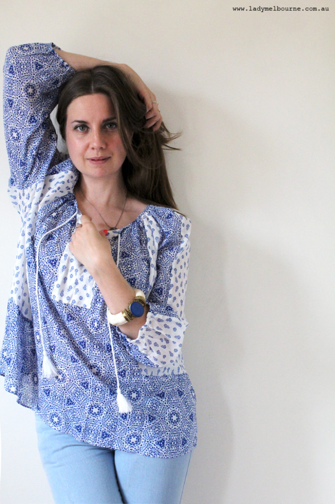 Blue peasant blouse