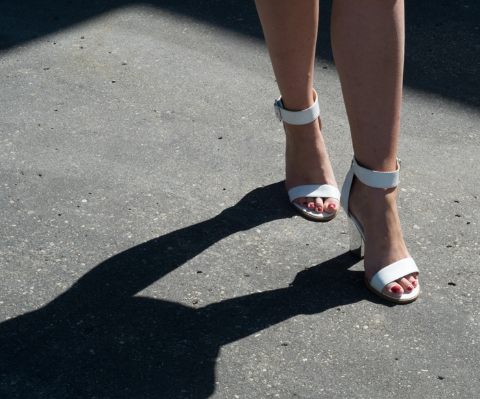 RMK white leather heels with metallic heel
