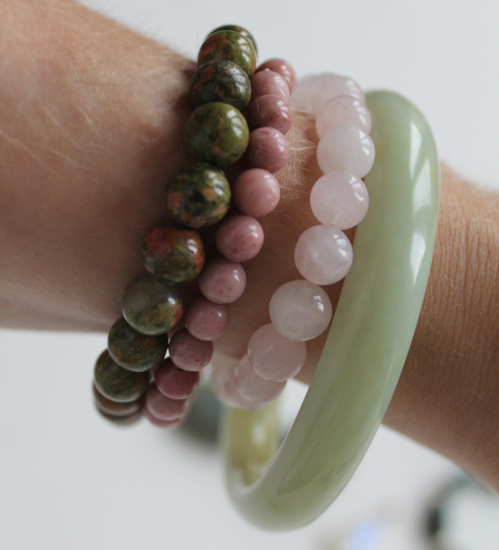 Unakite, rhodonite, rose quartz and jade bracelets | www.ladymelbourne.com.au