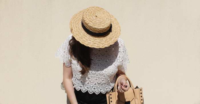 Lace two piece outfit with boater hat as seen on Lady Melbourne | www.ladymelbourne.com.au