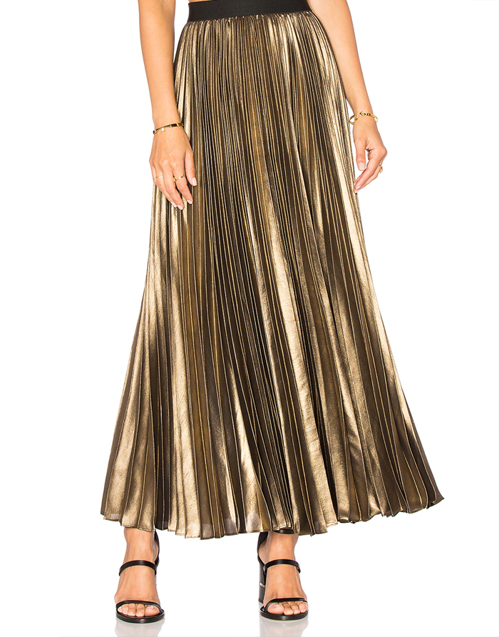 BCBGMAXAZRIA gold pleat skirt $298USD