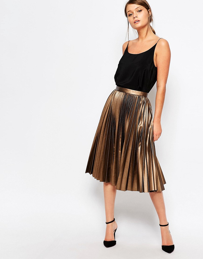 ASOS gold pleat skirt $108AUS