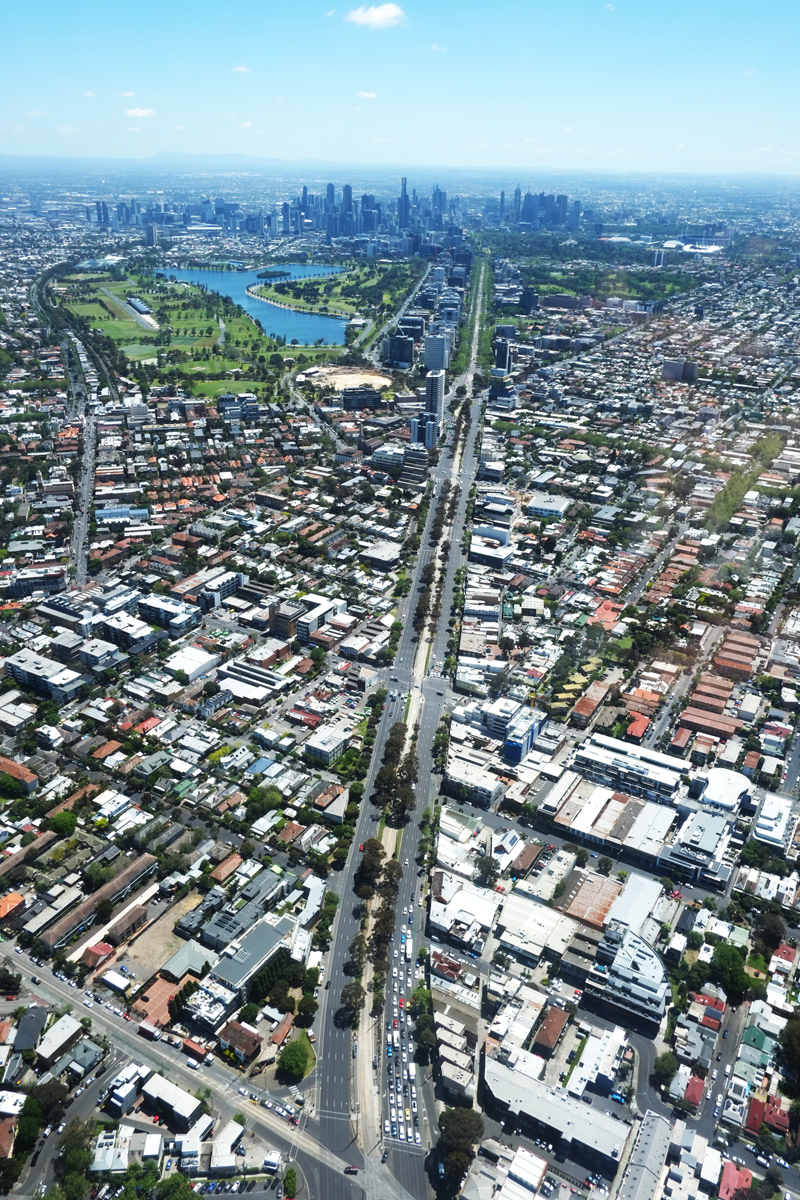 An aerial view of Melbourne