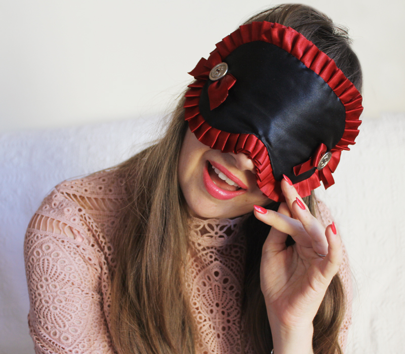 Lady Melbourne wearing a Love Me Sugar Eye Mask