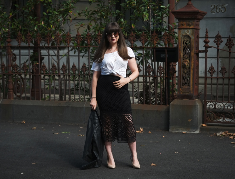 Black net Feathers skirt with Boden leather jacket | more on www.ladymelbourne.com.au