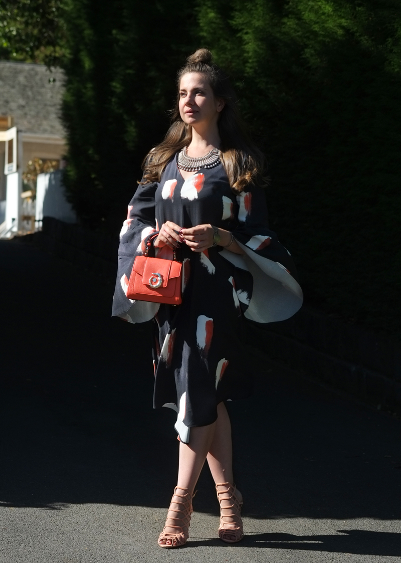 Mesop dress with Schutz Juliana heels and Trussardi LOVY bag