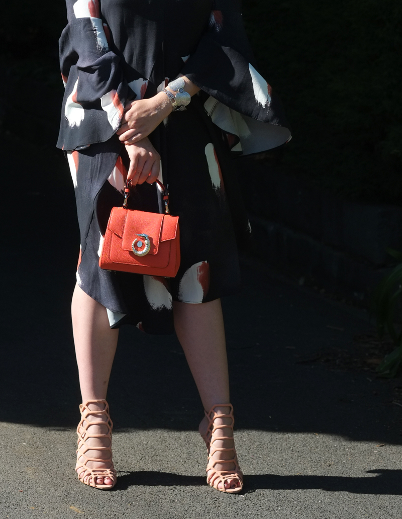 Mesop dress with Schutz Juliana heels and Trussardi LOVY bag