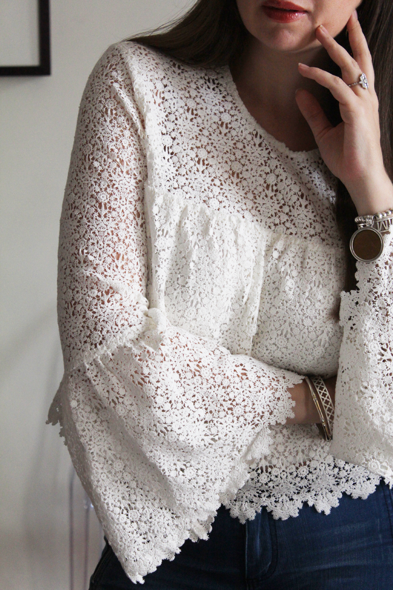 The Majorelle 'Creek' top in white lace