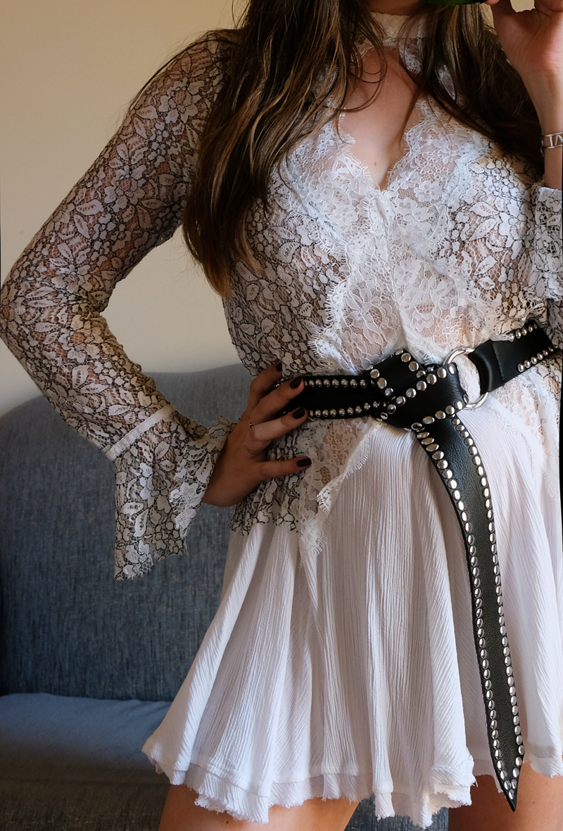 Free People Lace dress with B-Low The Belt moto belt