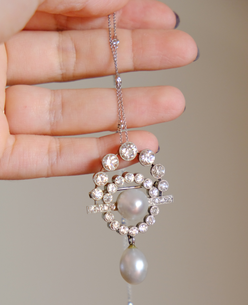 Diamond and pearl antique necklace from Keshett Jewelers
