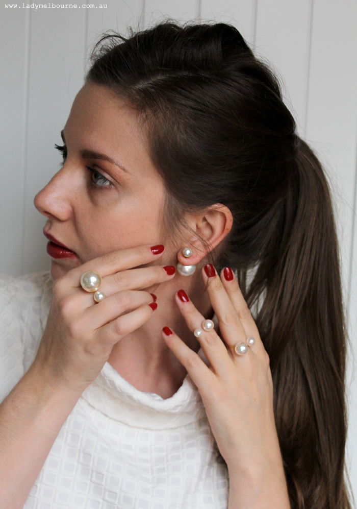 Lady Melbourne's double pearl rings and earrings