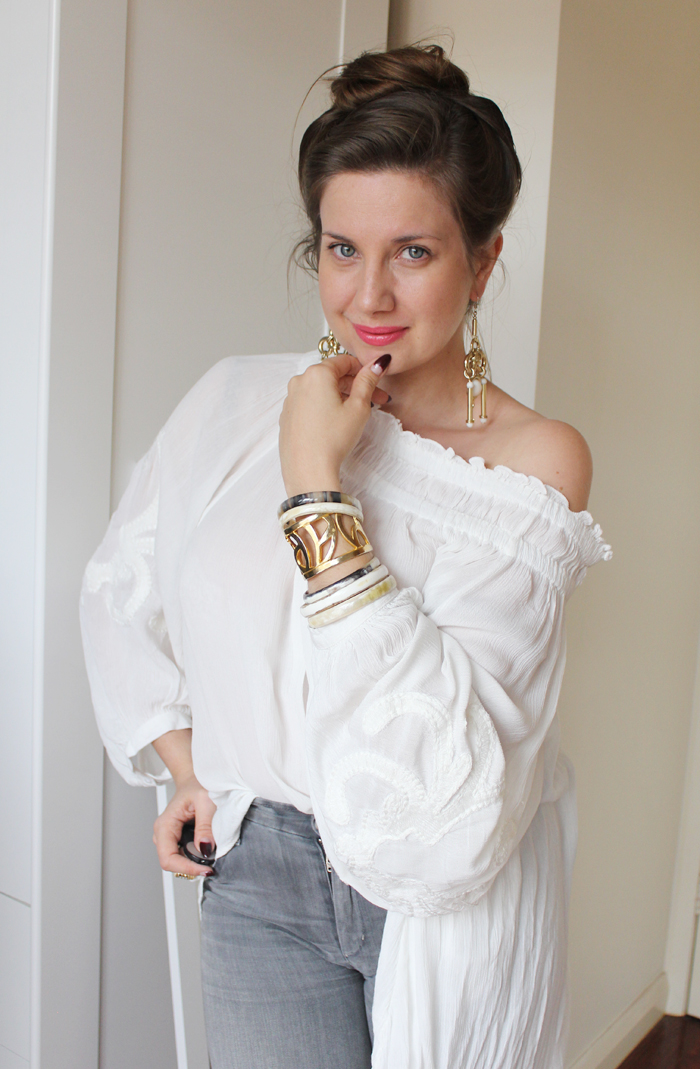 Lady Melbourne wearing a cotton, boho blouse