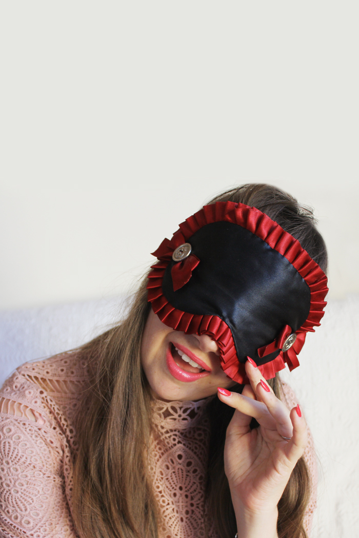 Lady Melbourne wearing a Love Me Sugar Eye Mask