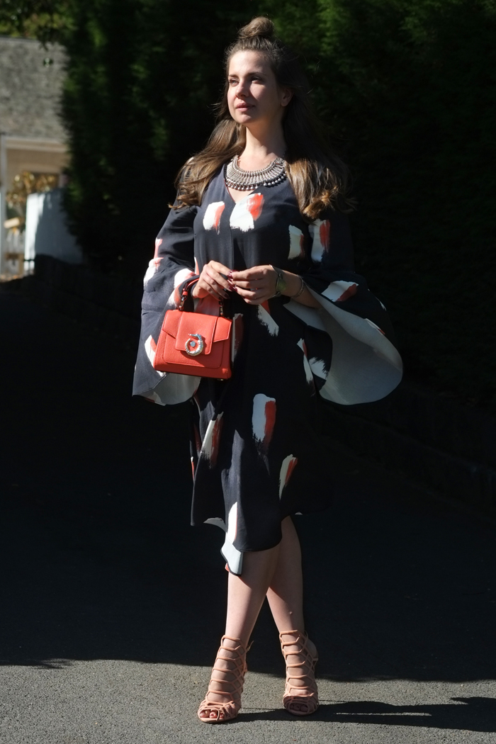 Mesop dress with Schutz Juliana heels and Trussardi LOVY bag