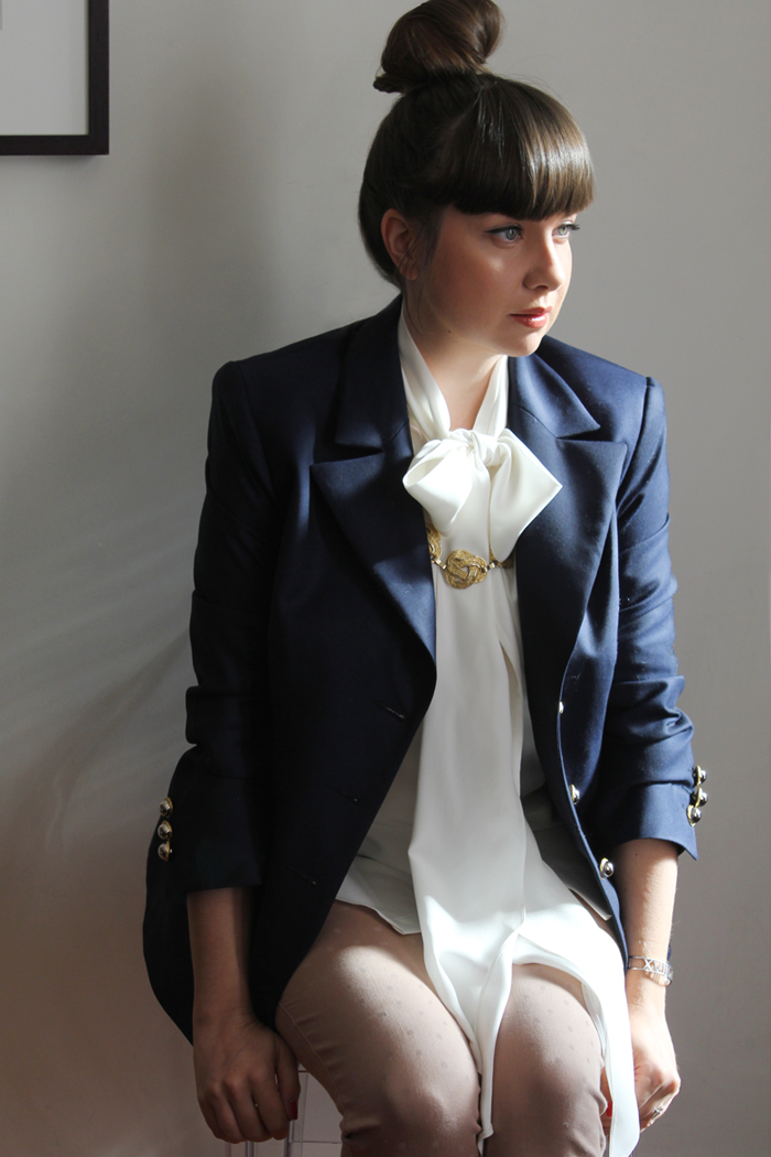 Navy tailored blazer by Julie Goodwin Couture