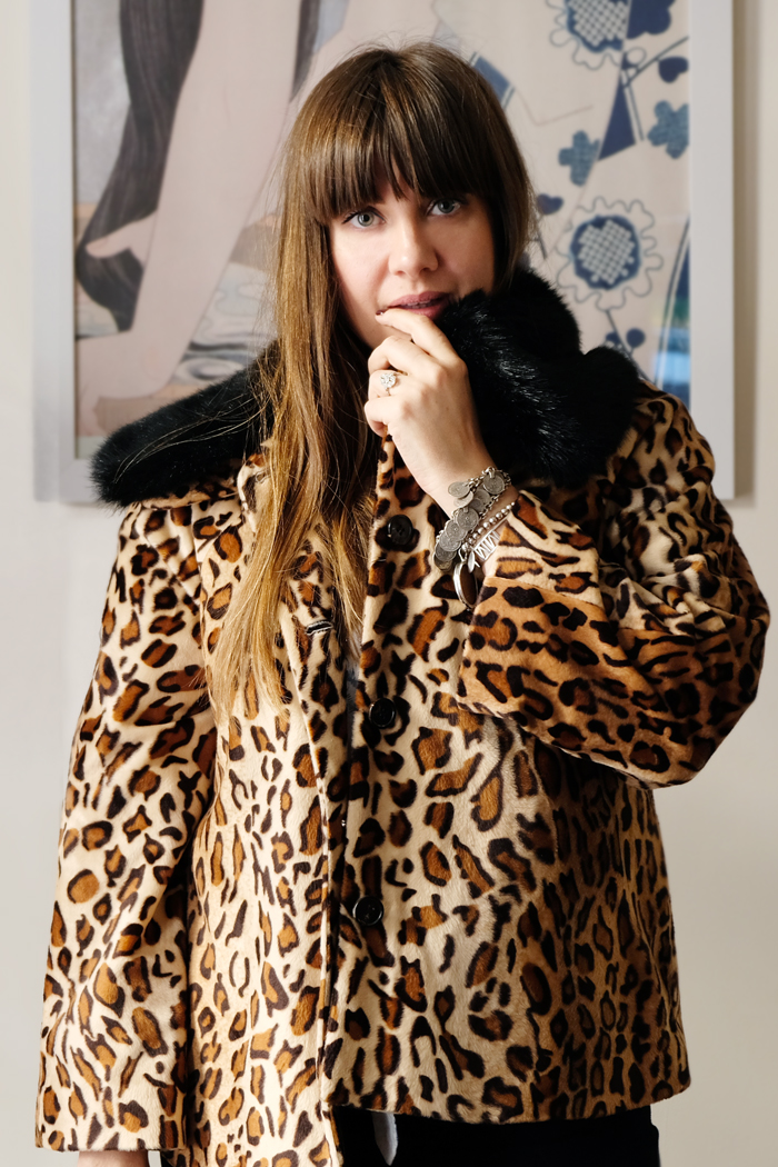 Leopard Jacket with faux fur collar